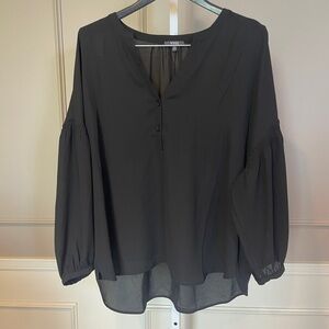 NYDJ Blouse Top Popover XL Black Sheer NWOT Never Worn Peasant Boho V Neck Shirt